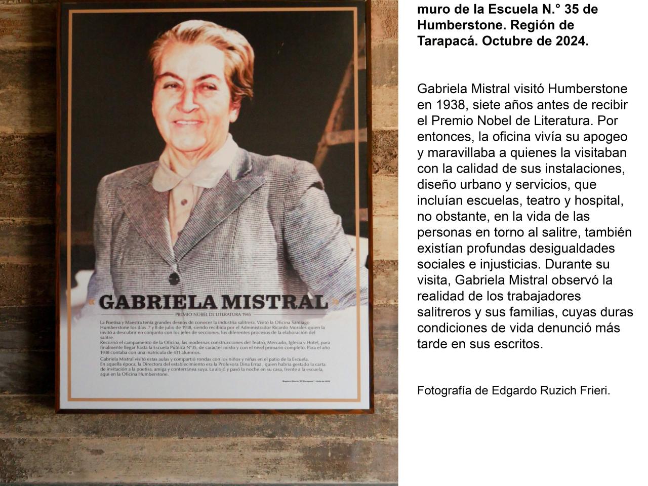 Afiche de Gabriela Mistral en la Escuela N.° 35 de Humberstone